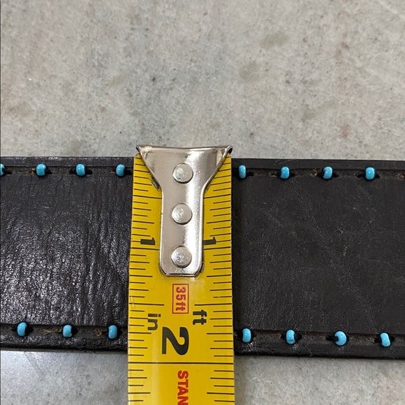 RLL Vintage Black Leather Belt with Gold/Silver Buckle and Turquoise beads - Picture 8 of 8